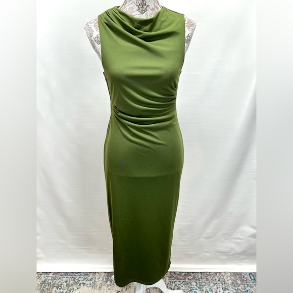 WAYF Sap Green drape neck sleeveless midi dress size S. - Picture 8 of 16